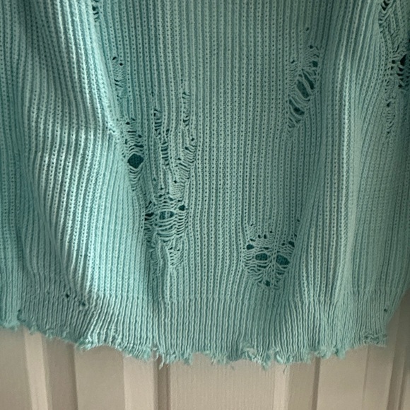 Laneus Light Blue Distressed Ribbed Cotton Blend Sweater Made In Italy Size 52 - Picture 3 of 9